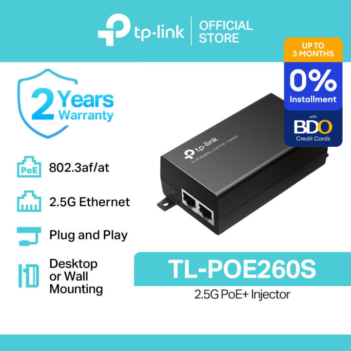 TP-Link Official Store | TL-POE260S | IEEE802.3af/at standards 2.5G PoE+ Plug and Play PoE Injector