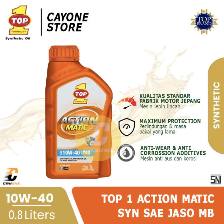 TOP 1 TOP1 Oli Motor ACTION MATIC Synthetic SAE 10W-40 JASO MB 800 mL