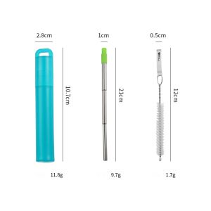 【SG】Reusable Metal Straw Drinking Collapsible Foldable Telescopic Stainless Steel Straw Set with Plastic Case Silicone Tip and Brush