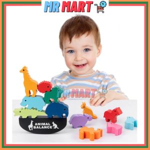 MRMART Children Montessori Animal Balance Game Wooden Animals Stacking Blocks Animal Building Blocks Set Mainan Budak