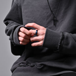 Kemstone Tungsten Steel Black Blue Color Male Ring Jewelry Gift Size 6-13