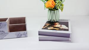 Pencil Holder Pen Holder Marble Desk Accessories PU Leather Desk Organizer for Art Assecories Cell Phone Glasses Name Cards Remote Control Cute (Marble)