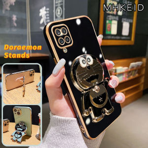 MHKEID Casing Ponsel untuk Samsung A12 5G M12 F12 A11 M11 Case HP pola Doraemon Fashion Softcase Phone Stands lapisan Tepi mewah Kesing silikon penutup belakang penuh kamera Casing