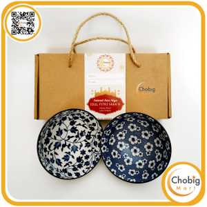 CHOBIG Parsel Mangkok Nasi Jepang Motif Gift Set 2 Pcs / Mangkuk Saji Souvenir Kado Pernikahan Sup Keramik / Japanese Rice Bowl / Wedding Hampers / Birthday / Hadiah Hari Raya Idul Fitri Ramadan Christmas Parcel Lebaran Ramadhan