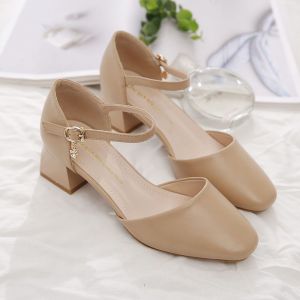 รองเท้าส้นสูงสตรีแฟชั่น รองเท้าส้นสูงหัวแหลม สีทึบ ประดับลูกปัด สวมใส่สบาย