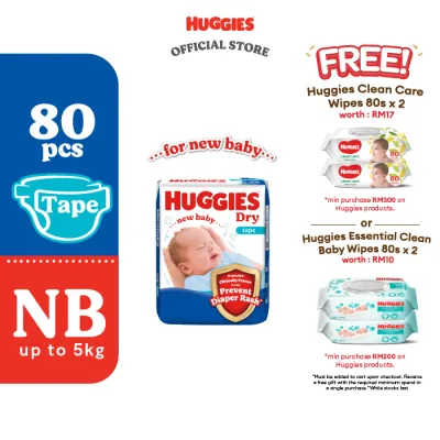 Huggies Dry Diapers for Newborn Baby NB80 / S80 (1 Pack) Soft and Absorbent diaper