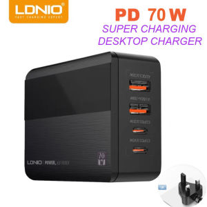 LDNIO 70W /100W Two PD Type-C and Two QC3.0 Super Fast Charging Smart MultiPort Wall Charger PD Fast USB C Travel Charger Desktop Mobile Charger For Mobile Phone and Laptop