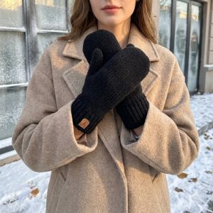 YAOO Fluffy Double-Layer Mittens Warm Thick Knit Mittens Suitable Vertical Striped Pattern Warm Gloves Cold Weather