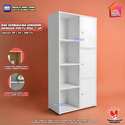 Lemari Buku Rak Buku Serbaguna dengan Pintu Rak Kayu Minimalis Kingdom RSG 7-3P