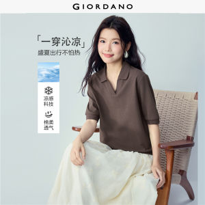 Giordano Beau Monde Women Cool-touch V-neck short sleeve polo shirt Free Shipping 13316205