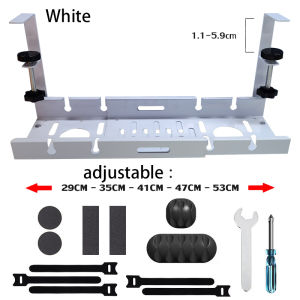 JAERSENT[No Drill ]Under Desk Cable Organizer Wire Plug Management Tray Under Desk Wire Storage Rack  /No Drill Cable Tray Basket for Wire Management Sturdy Metal Cable Management Under Desk with Clamp for Home Office，Retractable Cord Organizer for Desk