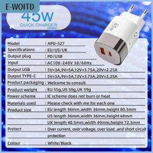 【E-WOITD】 PD45W Fast Charger Type C Quick Charge USB Wall Charger Adapter For Xiaomi Redmi IPhone Samsung Mobile Phone Charger