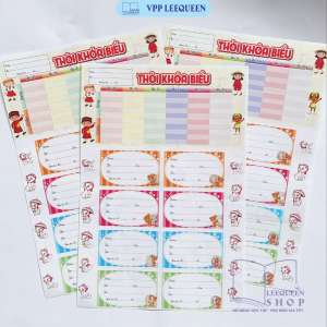 Set 3 tờ Thời Khóa Biểu bóc dán kèm nhãn vở sticker cho Bé