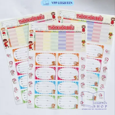 Set 3 tờ Thời Khóa Biểu bóc dán kèm nhãn vở sticker cho Bé