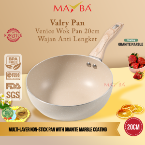 WAJAN WOK PAN 20 cm panci venice white granite anti lengket anti karat wokpan penggorengan murah handle silikon