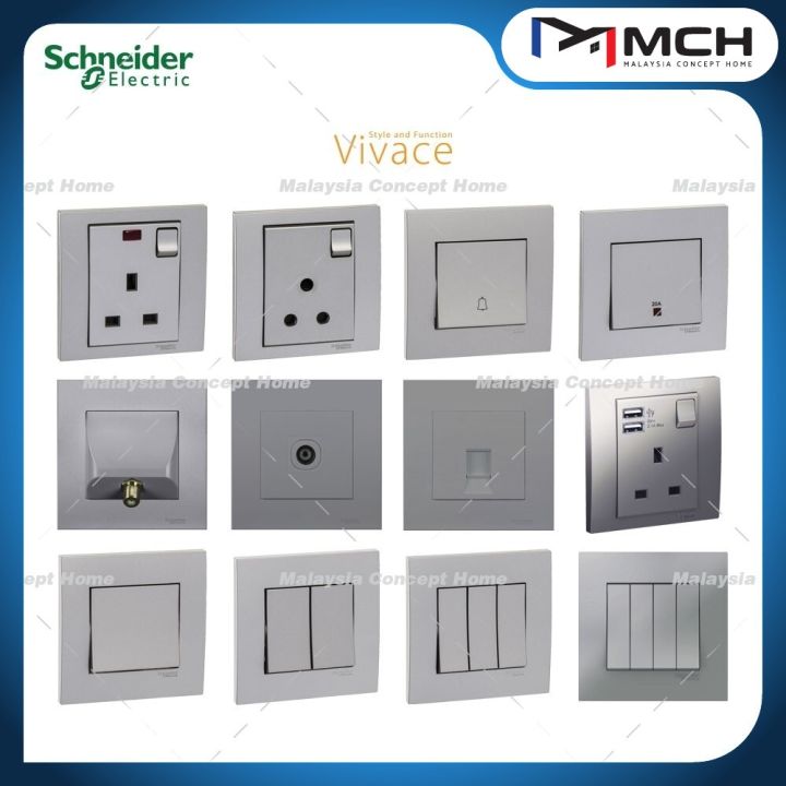 SCHNEIDER VIVACE SERIES SILVER SWITCHES & SOCKETS [FULL RANGE] | Lazada