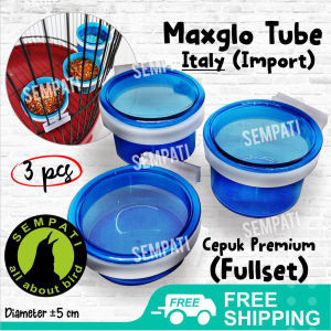 SEMPATI Cepuk Burung Cepuk Maxglo Max Glo Italy Biru 1Pcs Isi 3 Wadah Tempat Pakan Makanan Minum Burung Murai Kacer Kenari Lovebird Cucak Ciblek Branjangan