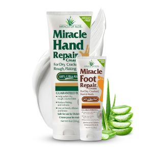 Miracle Hand Repair Cream 8 Oz Miracle Foot Repair Cream 1 Oz Tube Aloe Vera Hand & Foot Cream Set 60% UltraAloe Gel Fast Absorbing Non Greasy Lotion For Dry Cracked Hands Feet & Heels