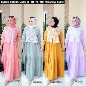 Gamis Rompi Kotak kotak 889 / fashion wanita bahan katun adem dan nyaman di pakai / gamis cardigan wanita
