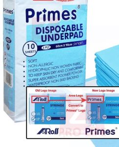 PRIMES DISPOSABLE UNDERPADS 60CM X 90CM  (10PCS/PACK) 4 PLY