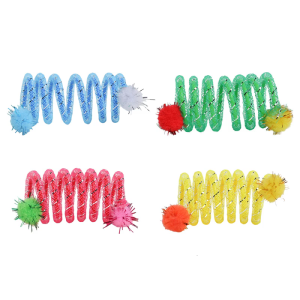 2Pcs Flexible Coils Spring with Plush Ball Cats Play Toy Nontoxic Design for New Pet Owners Enhancing Interaction Gift