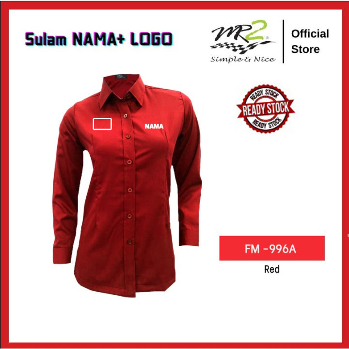 BAJU KORPORATE WARNA MERAH LENGAN PANJANG SULAM LOGO & NAMA(FM-996A) JENAMA MR.2 (DESIGN TERBARU)