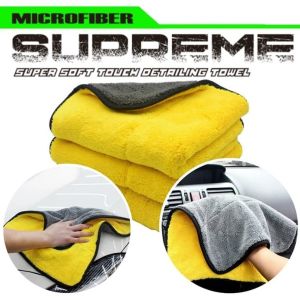 Kain lap super tebal serap air Kain microfiber warna abu mix kuning 30 x 30 cm dan 30 x 40 cm serbaguna Lap 2 sisi kendaraan Mobil Sepeda motor perabotan dapur piring Alat Kebersihan Ngelap Ngepel Lantai Lemari Meja Car Wash Mikrofiber sangat tebel lembut