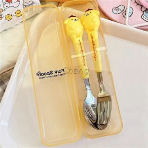Chang ชุดช้อนส้อม พร้อมกล่องแบบพกพา ช้อน ส้อม สแตนเลสทนทาน สะอาด หัวเป็นตุีกตา 3D tableware set