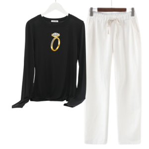 Baju Setelan Celana Panjang Kulot Wanita Motif Cincin / Setelan Baju Kekinian Wanita / Baju Satu Set Setelan Wanita / Setelan Baju Santai Wanita Murah