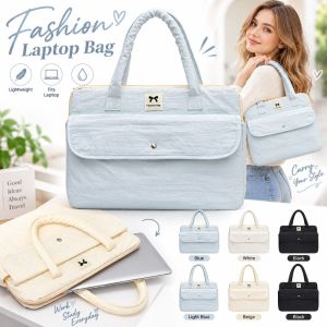 SCIENCE TOO25SC5 Water-repellent Bow Print Laptop Storage Bag Solid Color Large Capacity Tote bag Lightweight Multifunctional Laptop Shoulder Bag Home Office