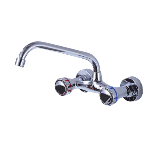 360 Degree Rotating Sink Faucet Wall Mounted Design Double Handle Operation Hot Cold Water Mixer Simple Installation