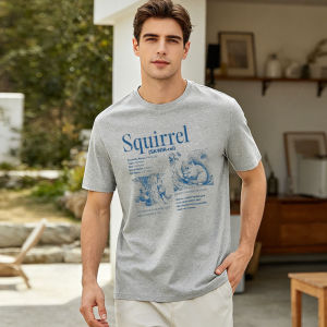 Vintage Blue Sketch Squirrel Definition Text Print T-Shirt Men Cotton Crew Neck Wildlife Lover Daily Casual Short Sleeve Tee