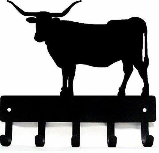 texas longhorn steer cow key rack 6 inch wide/ 9 inch wide metal wall ...