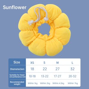 Pet Dog Cat Elizabeth Anti-licking Collar Sunflower Shape Soft Cute Cotton Head Cover Pillow
