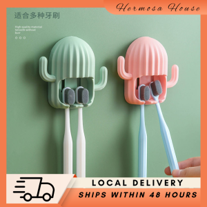 Cactus Shape Punch-Free Wall-Mounted Toothbrush Holder (4PCS)