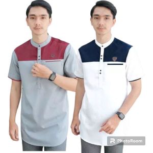 55 RIBU DAPAT 2 BAJU KOKO KURTA KOMBINASI LIS FULL KATUN LENGAN PENDEK