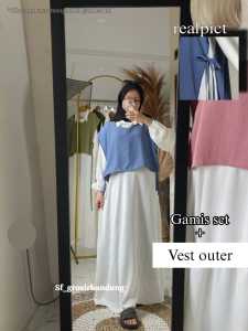 Baju setelan wanita dewasa Gamis crinkle mix Vest Rompi model kekinian terbaru 2025 promo murah