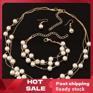 🚚【Local Express Delivery】🚚 Fashion Multilayer Pearl Necklace Earrings Bracelet Jewelry Set Wedding Bridal