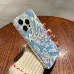 เส้นด้ายขนนกเคสสำหรับ iPhone 16 15 ProMax 14 12 Plus 13 Pro Max 11 Xr Xs X Xsmax 8 7 8 8 + 7 + 11Promax 12Promax 13Promax 14Promax 15 Promax ผีเสื้อไล่ระดับสีสวยงามกันกระแทกเคสโทรศัพท์นุ่ม YS 01