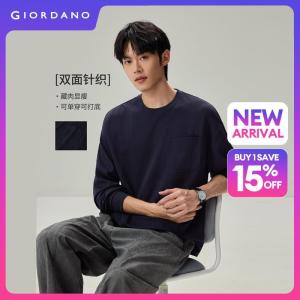 Giordano Beau Monde Men Double-layer pockets long sleeve tee Free Shipping 13026614