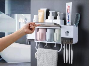 SYD Bathroom Wall Shel Adhesive Shelf No Damage Wall Mounted Removable Wall Organizer Towel Hanger with Toothpas