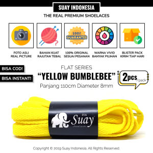SUAY Tali Sepatu Gepeng Pipih Warna Kuning Tawon Panjang 110cm 8mm - Yellow Bumblebee FLAT Shoelaces