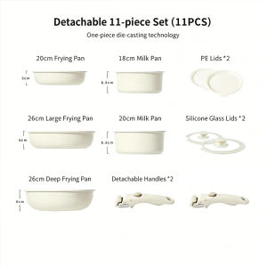 【COD】Kalinga 11-Piece Detachable Non-Stick Cookware Set Ceramic Rock Stackable Cooking Pots Pans with Removable Handle And Lid Suitable All Stoves Oven Fridge Safe For Condo Dorm Family Kitchen Outdoor Camping