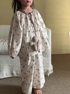 MILANCEL New Autumn Kids Home Clothing 1-9T Sweet Floral Girls Loungewear Loose Korean Cotton Children Long Sleeves Pajamas 2PCS2026