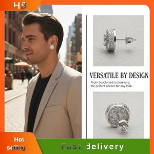 HB Full Zircon Round Stud Earrings Geometric Glamorous Ultra Gleaming Style for Everyday Outfits