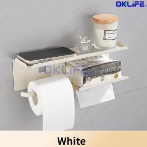 [OKLIFE®]Multifunctional Toilet Paper Roll Holder with Shelf Wall Mount Bathroom Tissue Organizer for HDB