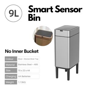 SG 9L Lumi Smart Sensor Waste Bin Soft Closing Slim Bin Bathroom Room Automatic Trash Bin AA Batteries By Thehomeshoppe