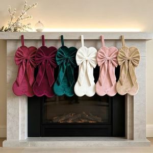 TEWUB Velvet Bow Christmas Stocking Bone Shape Home Decoration Xmas Tree Hanging Socks Pendant Funny Hanging Sock Ornaments Stair Railing
