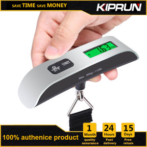 KIPRUN Digital Luggage Scale 110lb/50kg Hanging Portable Travel Electronic Suitcase Kitchen Scale Backlight LCD Display Rubber Paint Handle Tare FunctionTemperature Sensor Suitcase Hanging Scale