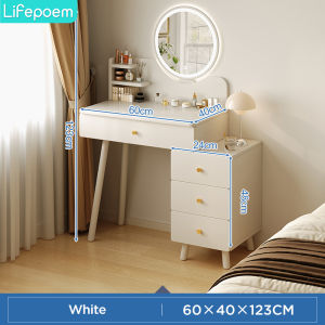 Makeup Table Dressing Table Mirror Led Light Meja Solek Metal Handle Drawer Storage Bedroom  Multipurpose Vanity Table With Expandable Side Cabinet